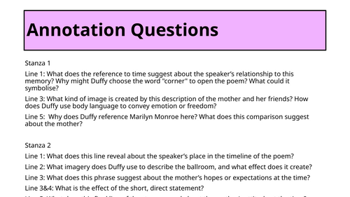 Annotations for Before You Were Mine by Carol Ann Duffy