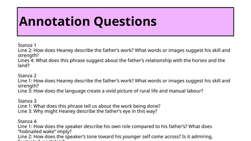 Annotations for Follower by Seamus Heaney