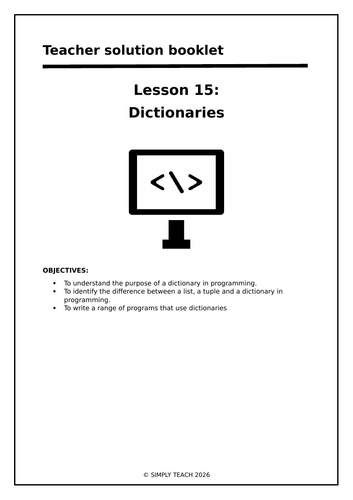 WJEC GCSE CS Unit 2 - L15: Dictionaries