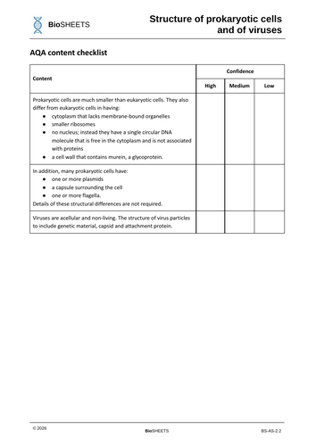 AQA A-Level Biology: 2.2 Prokaryotic cells and viruses – BioSHEETS ...