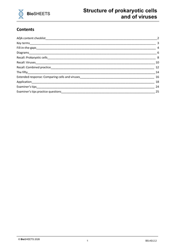 AQA A-Level Biology: 2.2 Prokaryotic cells and viruses – BioSHEETS ...