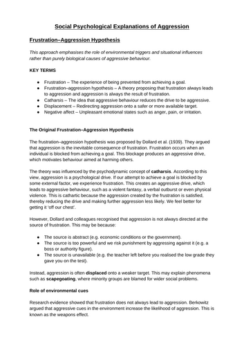 Social psychological factors for aggression - PowerPoint and worksheets ...