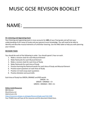Eduqas Music GCSE revision pack | Teaching Resources