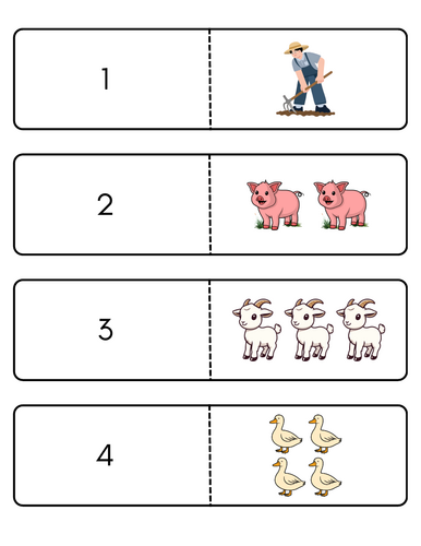 Farm count and match worksheet for EYFS