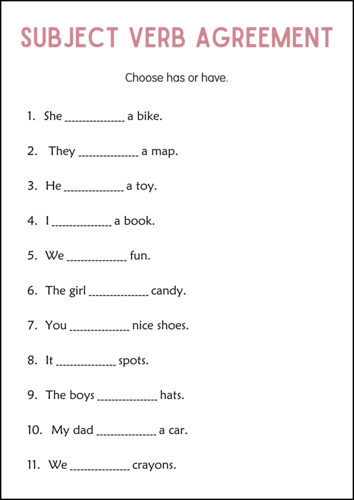 Printable Subject Verb Agreement Grammar Worksheets Practice for Grade ...