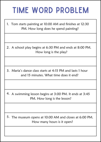 Printable Elapsed Time Word Problem to the Hour Worksheets for Grade 1 ...