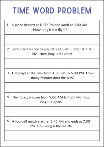 Printable Elapsed Time Word Problem to the Hour Worksheets for Grade 1 ...