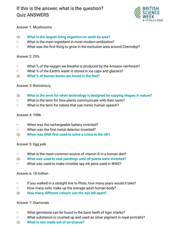 British Science Week 2026 Curiosity Quiz | Teaching Resources