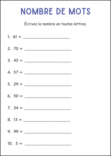 Writing Number in Words 1 to 100 Worksheets in French - Nombre en ...