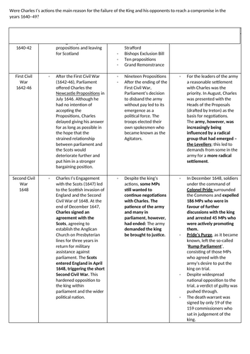 Edexcel A Level History Paper 1 Option 1C: 1640-49 Charles I Example ...