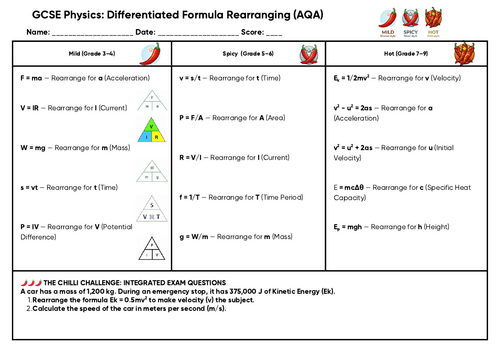GCSE Science: Rearranging Equations Worksheet Part 1 (15 Questions ...