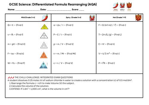 GCSE Science: Rearranging Equations Worksheet Part 2 (15 Questions ...