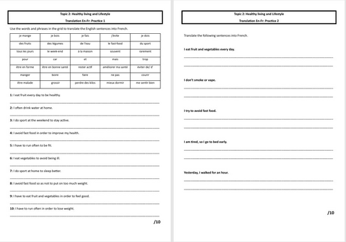 Translation En-Fr Practice Theme 1- GCSE French | Teaching Resources