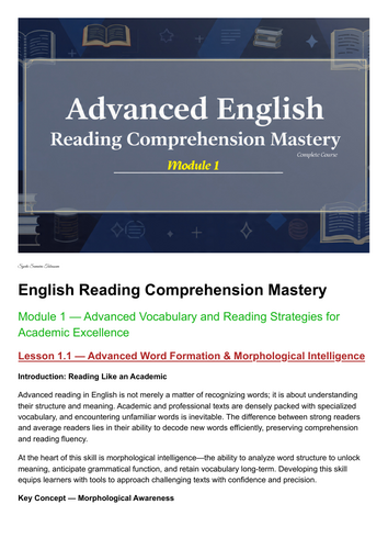 English Reading Comprehension Mastery: Module 1 – Advanced Vocabulary ...