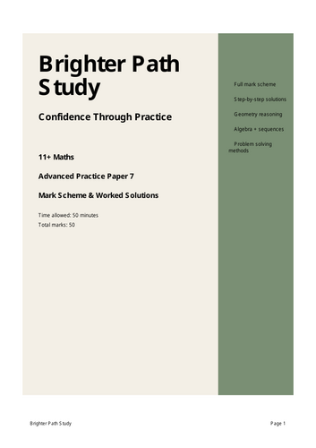 11+ Maths Worked Solutions – Advanced GL Style|Paper 7 | Full Step-by-Step Mark Scheme