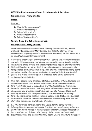 AQA Style English Language Paper 1 Extract and Questions - Updated ...