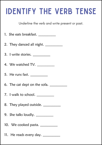 Printable Past and Present Tense Verbs Grammar Worksheets - Tenses of ...