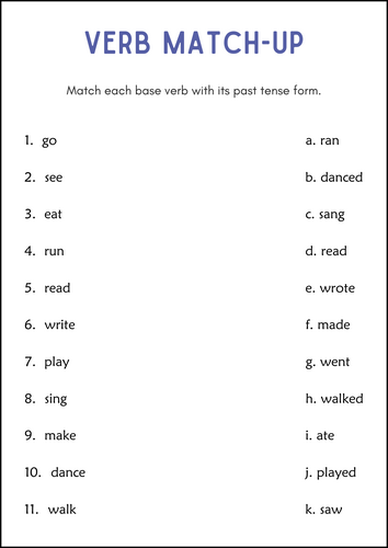 Printable Past and Present Tense Verbs Grammar Worksheets - Tenses of ...