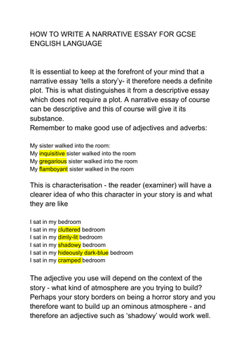 HOW TO WRITE A NARRATIVE ESSAY FOR GCSE ENGLISH LANGUAGE | Teaching ...