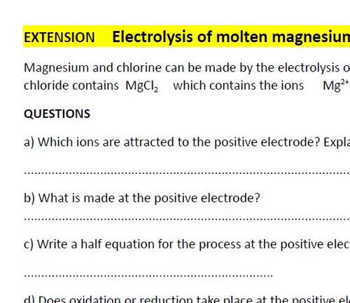 Electrolysis Booklet IGCSE Chemistry Edexcel {9-1} | Teaching Resources