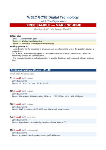 FREE WJEC GCSE Digital Technology Unit 1 Exam Practice | Sample ...