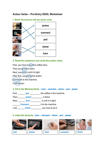 Pre-Entry ESOL Action Verbs Activities (Lesson 2) | Worksheets, Sorting ...