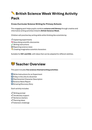 British Science Week Writing Activities – Cross-Curricular Science ...