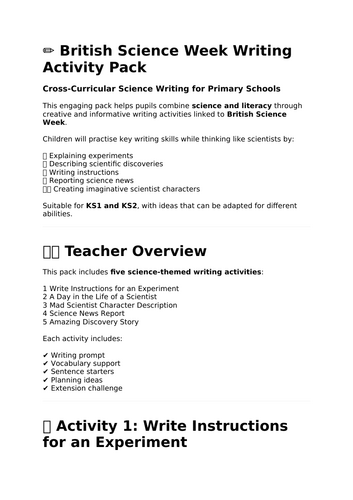 British Science Week Writing Activities – Cross-Curricular Science ...