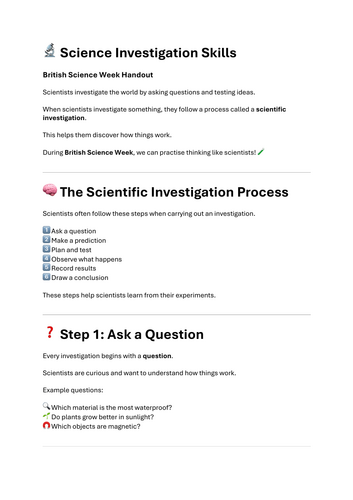 Scientific Investigation Skills Worksheet – Working Scientifically ...