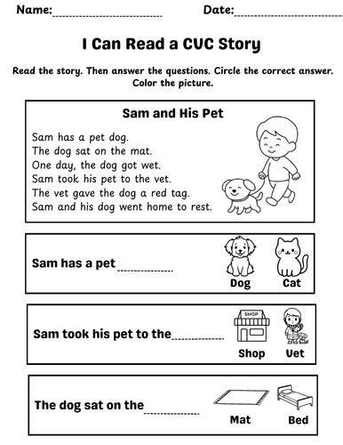 CVC Reading Comprehension Worksheet – Short Story for EYFS & KS1 ...