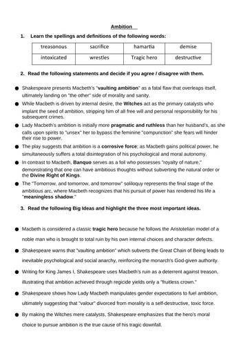 Macbeth GCSE Thematic Sheets - with extract and exam question