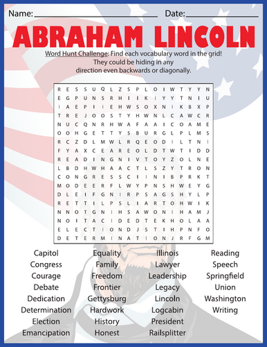 Abraham Lincoln Word Search Puzzle | Presidents’ Day Activity | U.S ...