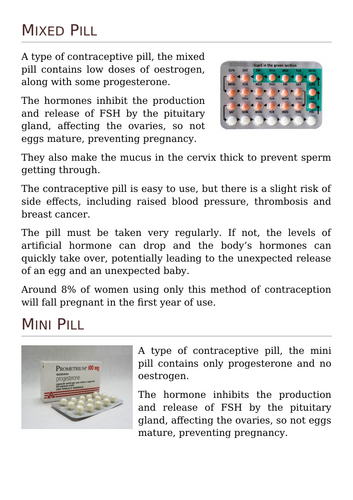 GCSE AQA Biology Homeostasis: Contraception | Teaching Resources