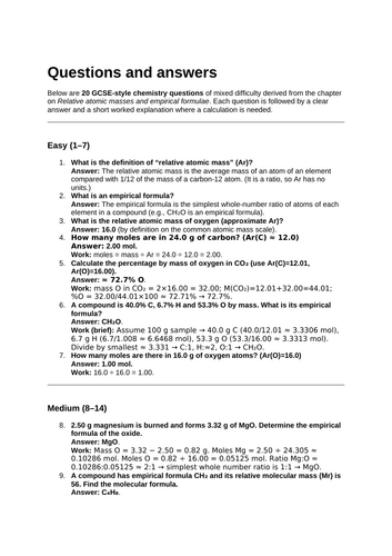 GCSE Chemistry Atomic Masses, Moles, and Empirical Formulae | Teaching ...