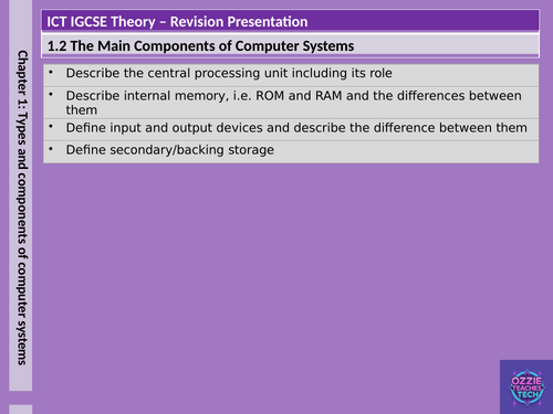 IGCSE ICT Theory Revision: Main Components of Computer Systems (CPU, Memory, Peripherals)