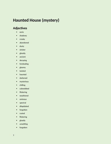 Haunted House (Mystery) Word/phrase/sentence banks for Creative Writing ...