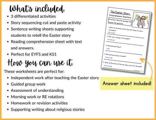 Easter Story Sequencing Retelling Comprehension Worksheets | Teaching ...
