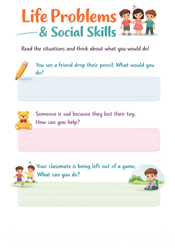 Social Skills Worksheet for Kids | Life Problems & Empathy Activity ...