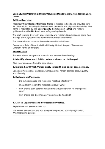 British values when working in Health and Social Care | Teaching Resources