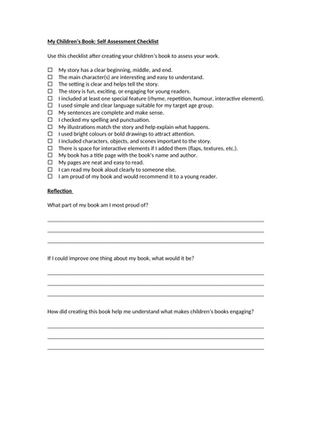 Children’s Book: Self Assessment Worksheet