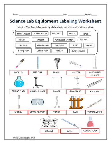 Science Lab Equipment Labeling & Functions Worksheet - Chemistry ...