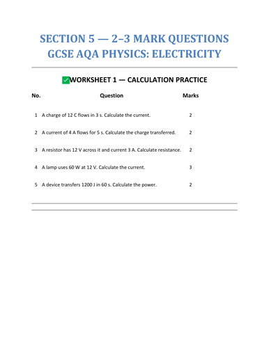GCSE AQA Physics Electricity Topic Pack – Revision Notes, Worksheets ...