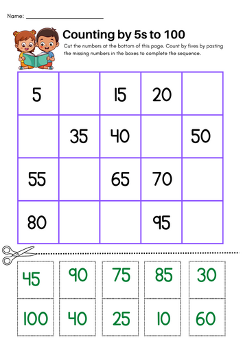 Counting in 5s to 100: Cut and Stick