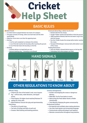 Cricket Help Sheet