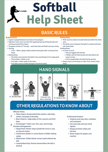 Softball Help Sheet