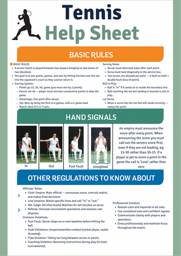 Tennis Help Sheet