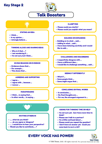 KS2 Talk Boosters: Oracy Sentence Stems Poster | Voice 21 Compatible ...