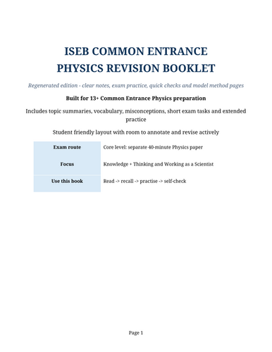 ISEB Common Entrance Physics revision booklet | Teaching Resources