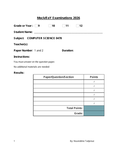 IGCSE Computer Science Paper 1 and 2 Mock Exam question and Answers ...