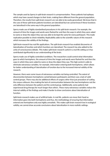 AQA A-level Psychology: Lateralisation and Split-Brain Evaluation (Lesson 10 of Biopsychology)